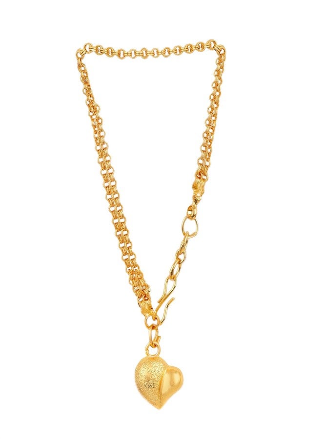 JFL - Jewellery for Less Romantic|Valentines day|Gift idea|for her|Wife|Girlfriend|Lover|Fiance|Crush Stylish Gold Plated Heart Dangler Adjustable Gold chain Bracelet for Girls and Women-Valentine - Image 1