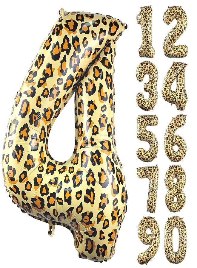 CHANGZHONG Number Balloons for Birthday Party Decorations 32inch Gold Leopard Cheetah Big Large Helium Foil Mylar Balloon for kids Adults Decor Supplies (Number 4) - Image 1