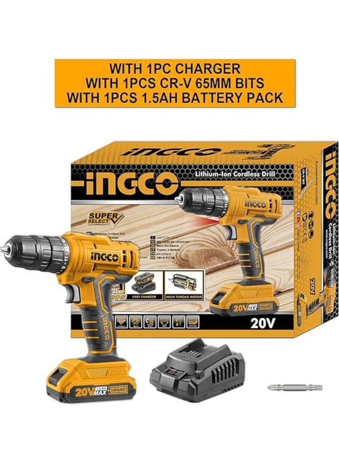 INGCO Ingco Ingco CDLI20028 Lithium-Ion Cordless Drill, Multicolour  - Image 5