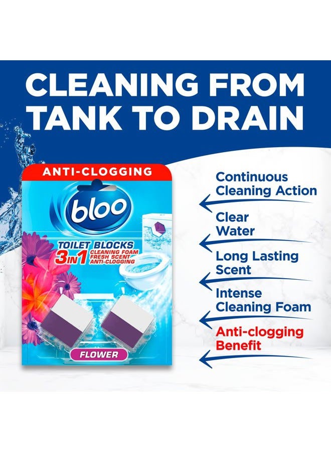 bloo New Bloo Toilet Blocks, Pack of 2, Limescale Remover Cistern, Cleaner with Cleaning and Foaming Action, Fresheners – Fresh Flowers - Image 2