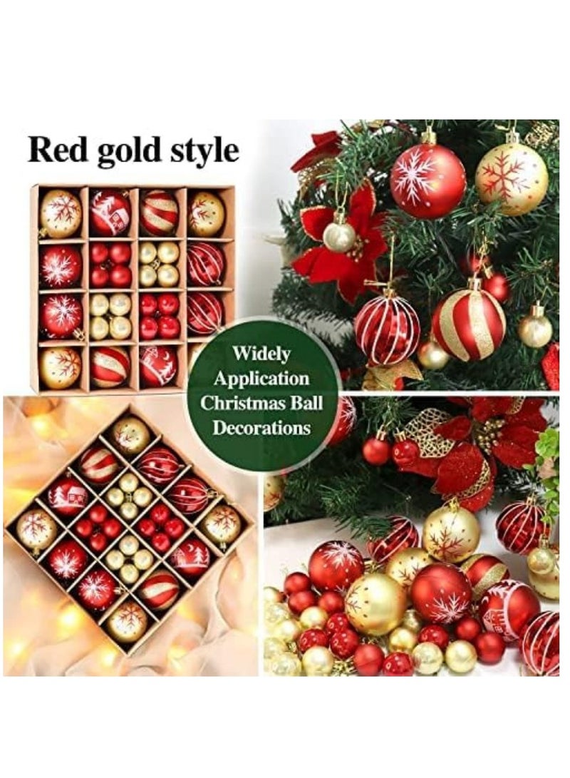 مجموعة زينة كرات الكريسماس مكونة من 44 قطعة، زينة شجرة الكريسماس الملونة المقاومة للكسر، كرات بلاستيكية لشجرة الكريسماس، كرات إسفنجية لحفلات الكريسماس وديكورات رأس السنة الجديدة، أحمر + ذهبي - Image 1