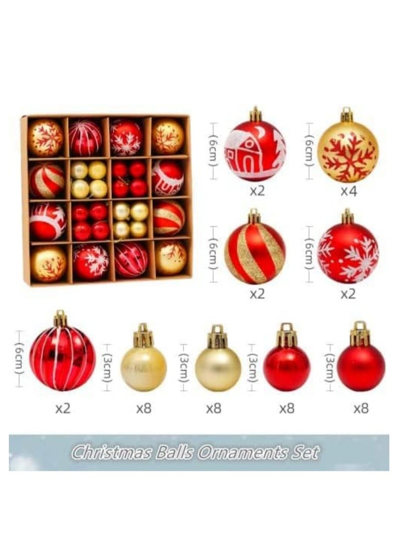مجموعة زينة كرات الكريسماس مكونة من 44 قطعة، زينة شجرة الكريسماس الملونة المقاومة للكسر، كرات بلاستيكية لشجرة الكريسماس، كرات إسفنجية لحفلات الكريسماس وديكورات رأس السنة الجديدة، أحمر + ذهبي - Image 2