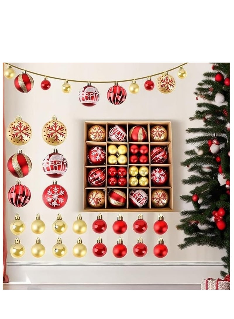 مجموعة زينة كرات الكريسماس مكونة من 44 قطعة، زينة شجرة الكريسماس الملونة المقاومة للكسر، كرات بلاستيكية لشجرة الكريسماس، كرات إسفنجية لحفلات الكريسماس وديكورات رأس السنة الجديدة، أحمر + ذهبي - Image 3