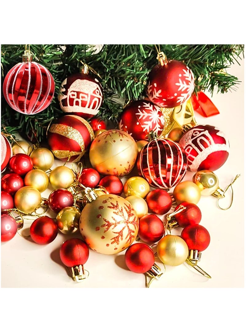 مجموعة زينة كرات الكريسماس مكونة من 44 قطعة، زينة شجرة الكريسماس الملونة المقاومة للكسر، كرات بلاستيكية لشجرة الكريسماس، كرات إسفنجية لحفلات الكريسماس وديكورات رأس السنة الجديدة، أحمر + ذهبي - Image 4