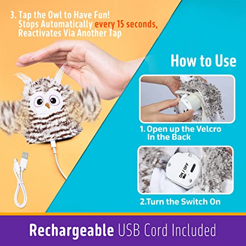 Kimee Interactive Cat Toy Rechargeable Automatic Chirping Owl Kitten Toy with Catnip, Auto Beating Wings Flying Bird Cat Toys for Indoor Cats to Play Alone, Never Boredom - Image 3