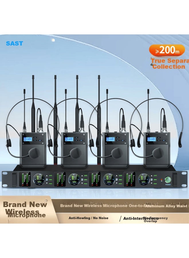 Sast Professional Wireless Microphone Uhf Fm Anti-interference Ok-104 Four Headset Set For Stage Performance Conference Speech Live Ktv Singing