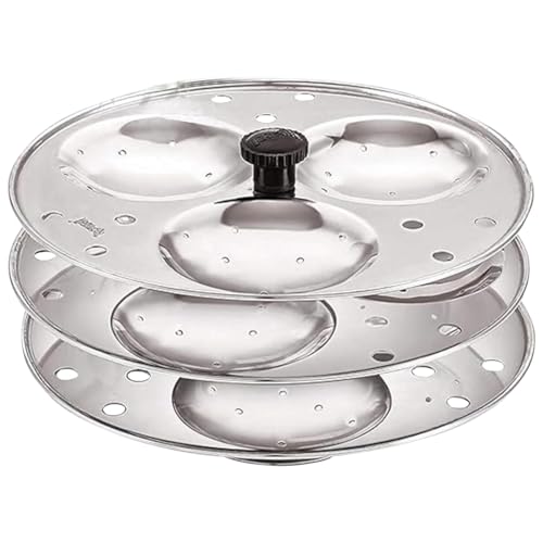 Blluex Stainless Steel Heavy Quality Idli Stand For 5 Liter above Cooker Idli Maker Makes 9 Medium Size Idlis At Once With Stand Kitchen Tool 3 Plates - Silver - Image 1