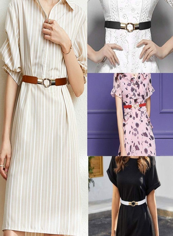yeabwps 4 Pcs Women Retro Waist Belt Metal Buckle Skinny Stretchy Waist Belt for Dress (Black + Red + White + Khaki - Image 5