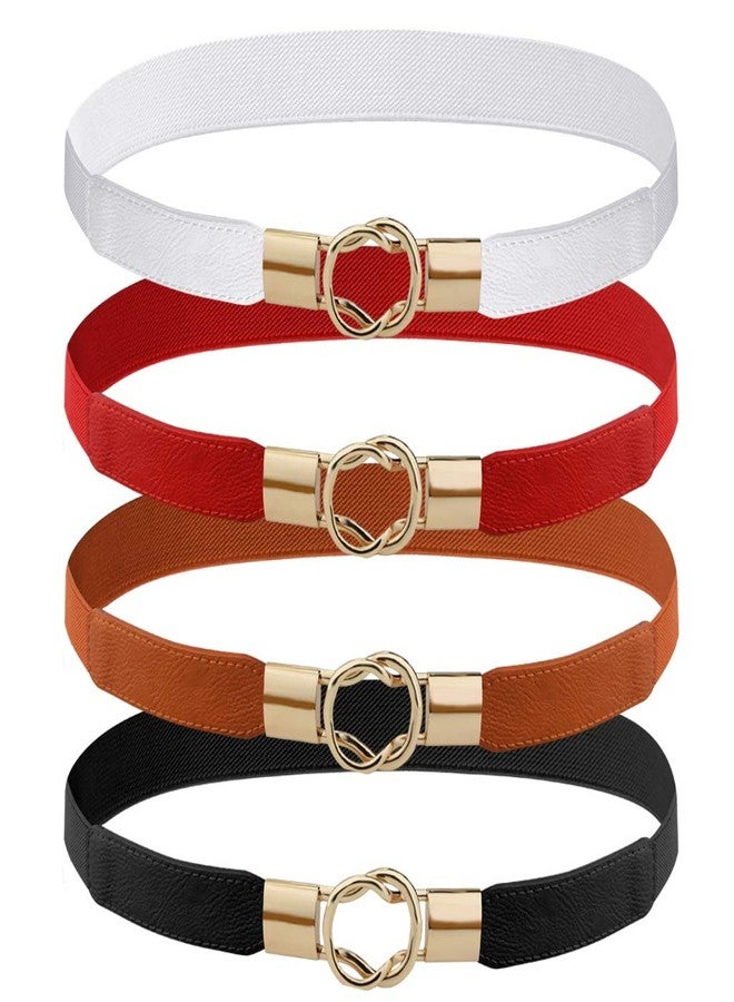 yeabwps 4 Pcs Women Retro Waist Belt Metal Buckle Skinny Stretchy Waist Belt for Dress (Black + Red + White + Khaki - Image 1