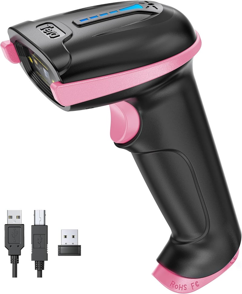 Tera Barcode Scanner Wireless Versatile 2-in-1 (2.4Ghz Wireless+USB 2.0 Wired) with Battery Level Indicator, 328 Feet Transmission Distance Rechargeable 1D Laser Bar Code Reader Handheld 5100 Pink - Image 1