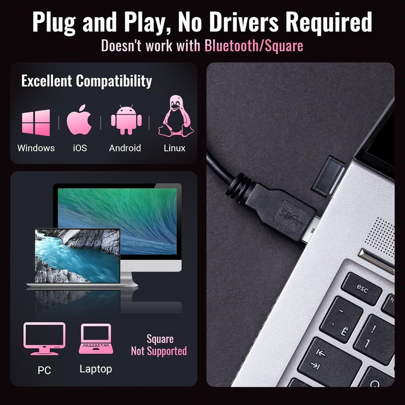 Tera Barcode Scanner Wireless Versatile 2-in-1 (2.4Ghz Wireless+USB 2.0 Wired) with Battery Level Indicator, 328 Feet Transmission Distance Rechargeable 1D Laser Bar Code Reader Handheld 5100 Pink - Image 4