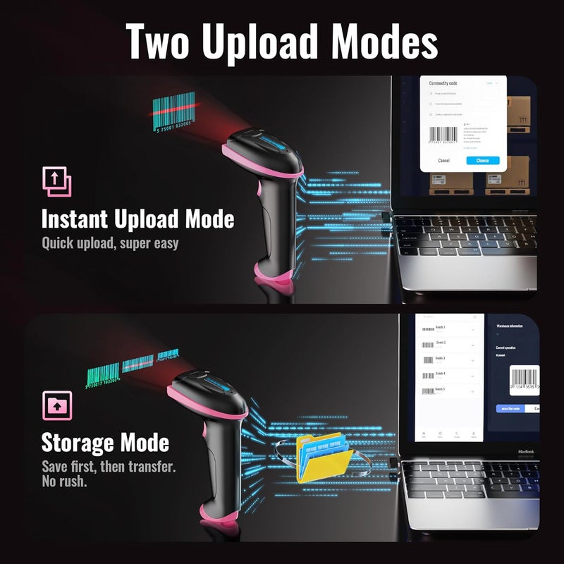 Tera Barcode Scanner Wireless Versatile 2-in-1 (2.4Ghz Wireless+USB 2.0 Wired) with Battery Level Indicator, 328 Feet Transmission Distance Rechargeable 1D Laser Bar Code Reader Handheld 5100 Pink - Image 5