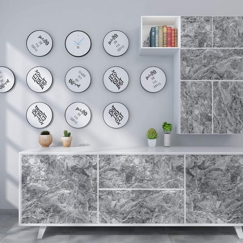 KASTWAVE Self-Adhesive Wallpaper, Gray Marble Contact Paper, Oilproof Waterproof Wallpaper for Kitchen Bathroom Peel and Stick Countertop Contact Paper PVC (Gray 15.7 in×196.8 in) - Image 4