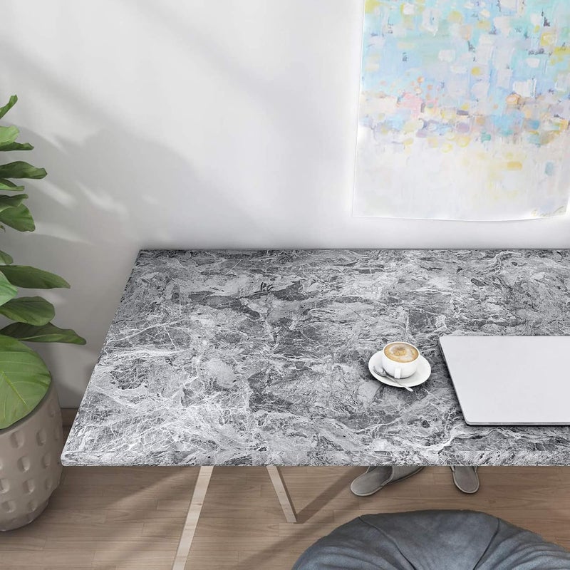 KASTWAVE Self-Adhesive Wallpaper, Gray Marble Contact Paper, Oilproof Waterproof Wallpaper for Kitchen Bathroom Peel and Stick Countertop Contact Paper PVC (Gray 15.7 in×196.8 in) - Image 2