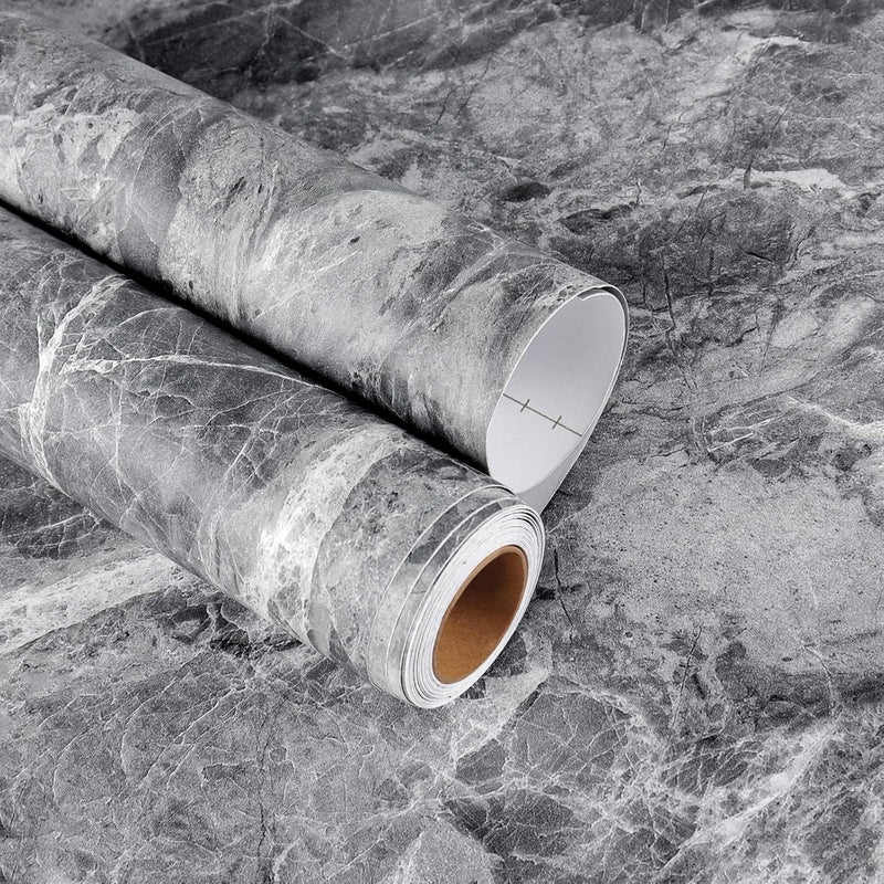 KASTWAVE Self-Adhesive Wallpaper, Gray Marble Contact Paper, Oilproof Waterproof Wallpaper for Kitchen Bathroom Peel and Stick Countertop Contact Paper PVC (Gray 15.7 in×196.8 in) - Image 1