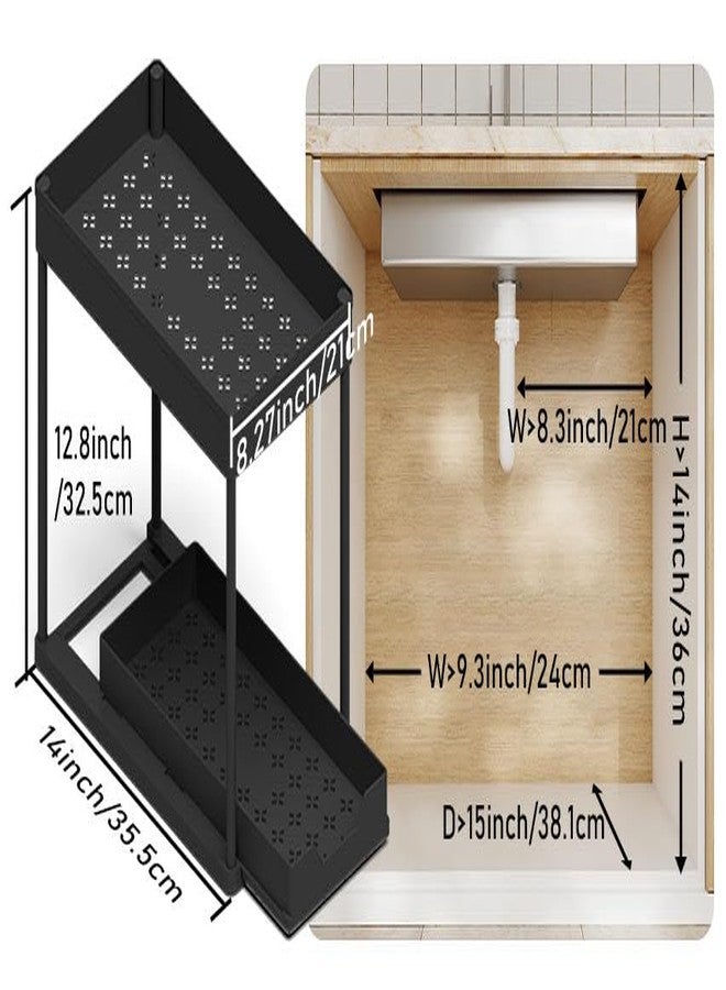 artzon 2 Pack black Under Sink Organizers and Storage, 2-Tier Sliding Cabinet Basket Organizer with Hooks, Multi-Purpose Under Sink Organizers and Storage for Bathroom Kitchen - Image 3