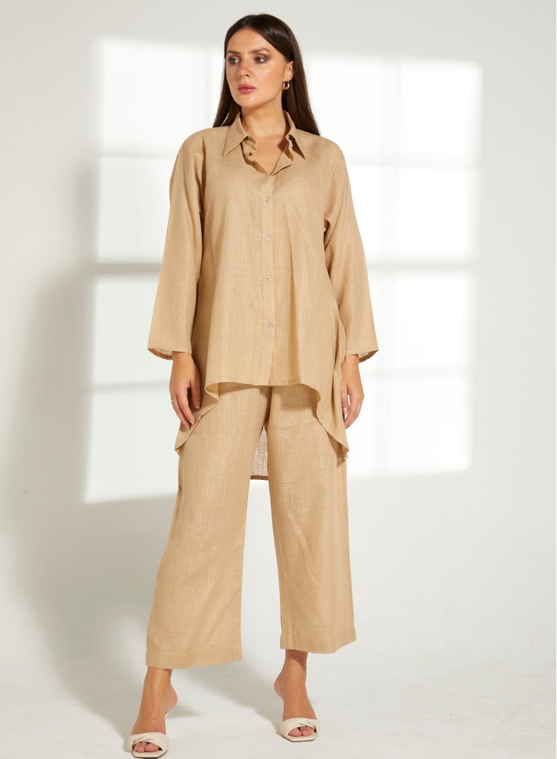Moistreet Asymmetric Button Down Top & Pants Set - Image 1