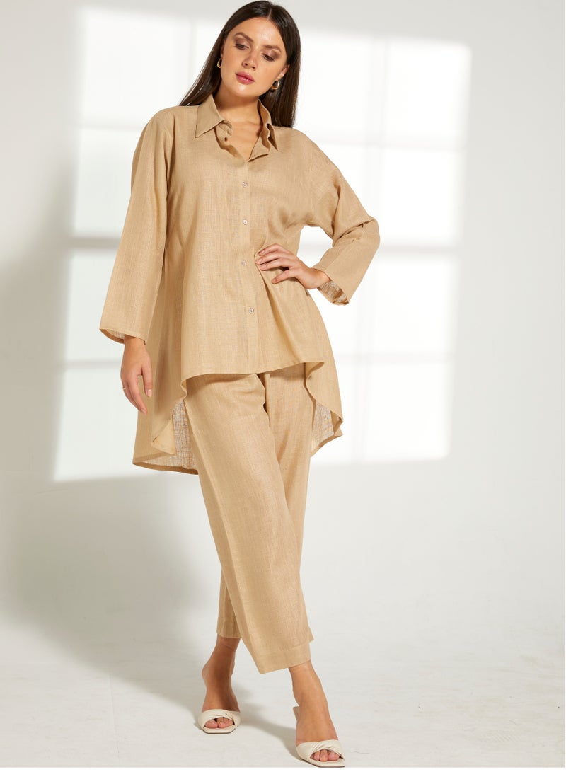 Moistreet Asymmetric Button Down Top & Pants Set - Image 2