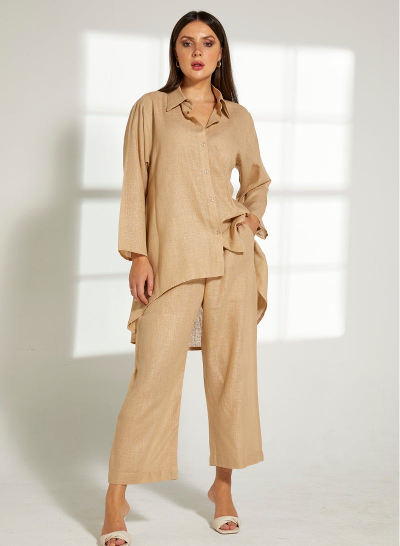 Moistreet Asymmetric Button Down Top & Pants Set - Image 4
