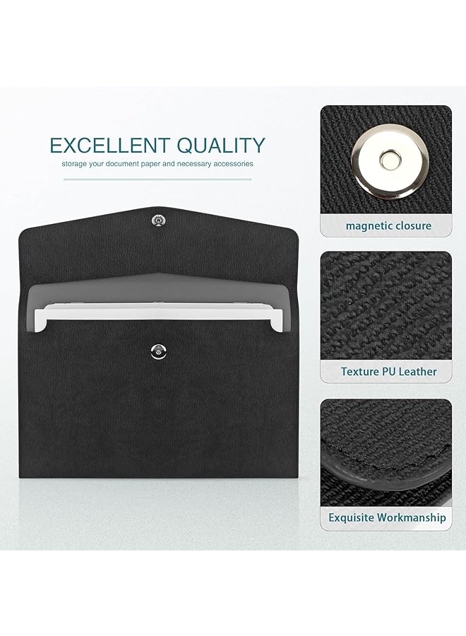 erorex Pu Leather A4 Document Holder File Organizer With Magnetic Snap Closure Black - Image 3