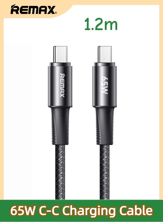 REMAX CB25 USB Type C to Type C 65W PD Fast Charging Braided Cable 1.2M, for All USB-C Smartphones Laptops Tablets (Black) - Image 1