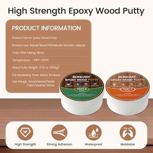 Boncart Epoxy Wood Putty, High Strength Filler Putty, Stainable 2-Part Epoxy Filler, 21.16 oz Structural Wood Repair Kit, Wooden Furniture Repair Kit for Damages (White) - Image 2