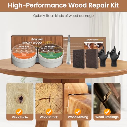 Boncart Epoxy Wood Putty, High Strength Filler Putty, Stainable 2-Part Epoxy Filler, 21.16 oz Structural Wood Repair Kit, Wooden Furniture Repair Kit for Damages (White) - Image 4