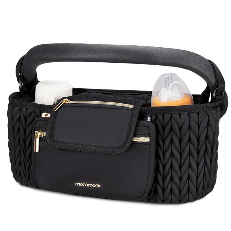mommore Stroller Organizer with Insulated Cup Holders, Adjustable Stroller Caddy with Detachable Phone Bag, Stroller Accessories Fits for Uppababy, Doona, Jogger, Britax (Black) - Image 1