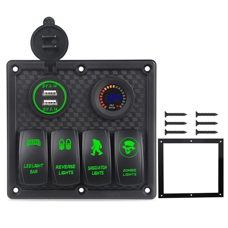 Wivplex 4 Gang Marine Boat Switch Panel with USB Charger - Image 1