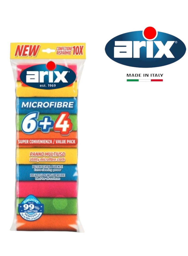 طقم مناديل أريكس الميكروفايبر 6+4 قطع قيمة، 10 قطع - مناديل تنظيف مضادة للبكتيريا ومتعددة الاستخدامات