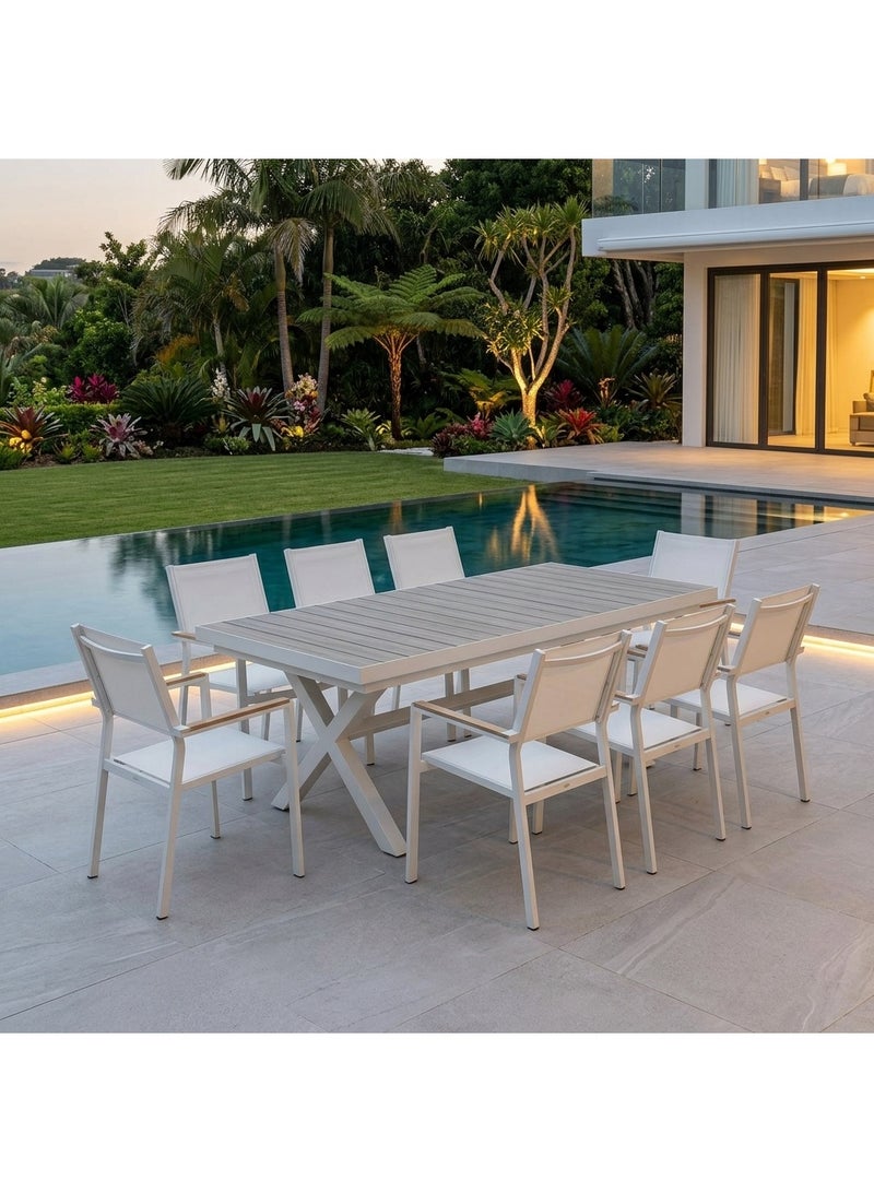 Casa Fiora Modern Outdoor 9-Piece Extendable Dining Set with Aluminum X-Frame Table and 8 Mesh Armchairs - Image 1