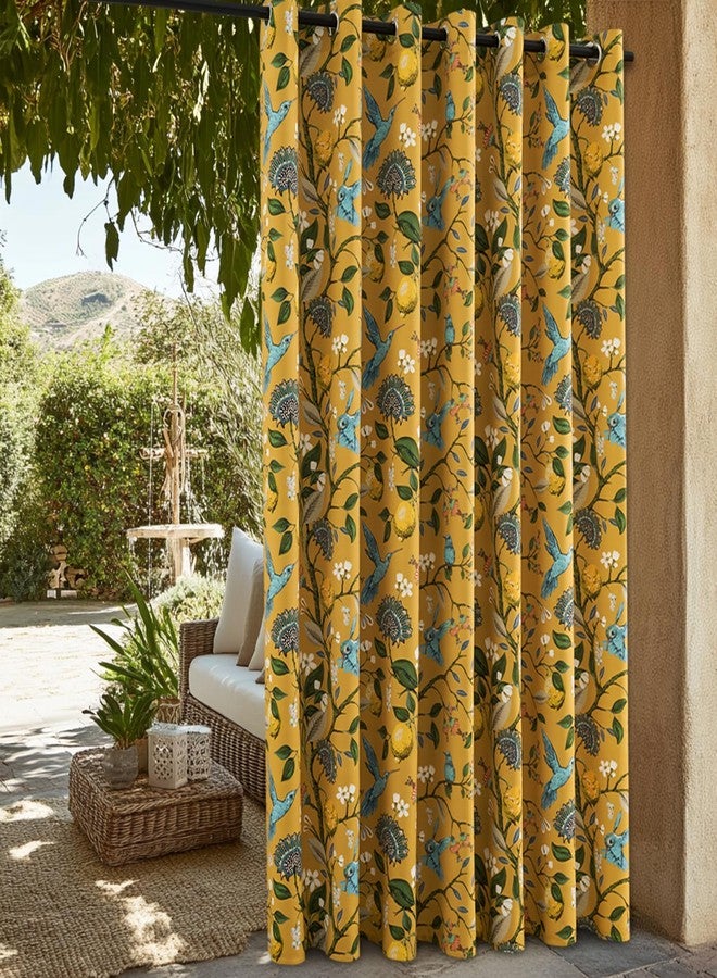 Topfinel Sliding Door Patio Floral Curtains & Drapes, Blackout Extra Wide Room Divider Large Mustard Yellow Vintage Farmhouse Country Hummingbird Patterned Grommet Curtains 1 Single Panels W100 x L84 - Image 4