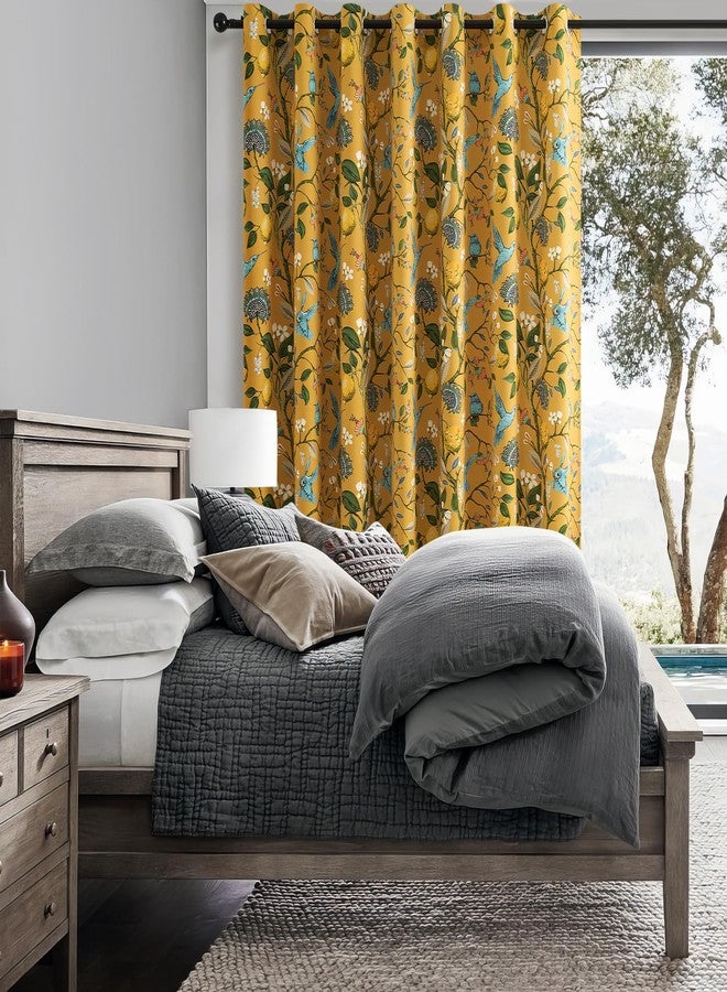 Topfinel Sliding Door Patio Floral Curtains & Drapes, Blackout Extra Wide Room Divider Large Mustard Yellow Vintage Farmhouse Country Hummingbird Patterned Grommet Curtains 1 Single Panels W100 x L84 - Image 5