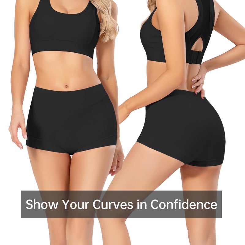 Migbean Women's Cotton Boy Shorts Underwear - High Waisted, Full Coverage, 5 Pack, Black - Image 4