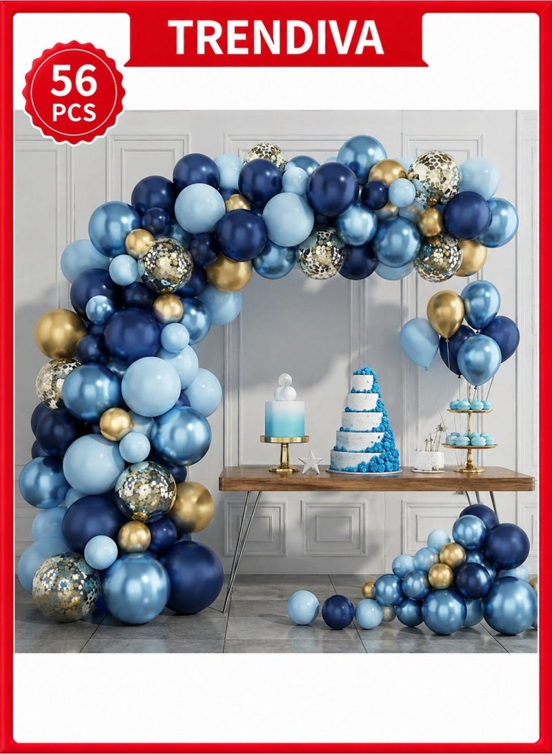 Trendiva 56 PCS Navy Blue Balloons Set with Gold Confetti Balloons for Birthday Party Decorations, Baby Shower, Bridal Shower, Wedding, Anniversary, Blue Theme Party Supplies & Balloon Decoration Kit - Image 1