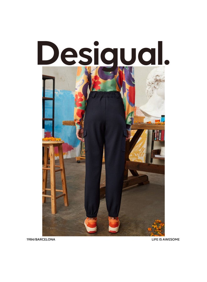 DESIGUAL سروال نسائي كاجوال بقصة فضفاضة، جيوب كبيرة، تطريز، وأرجل مكفوفة - Image 4