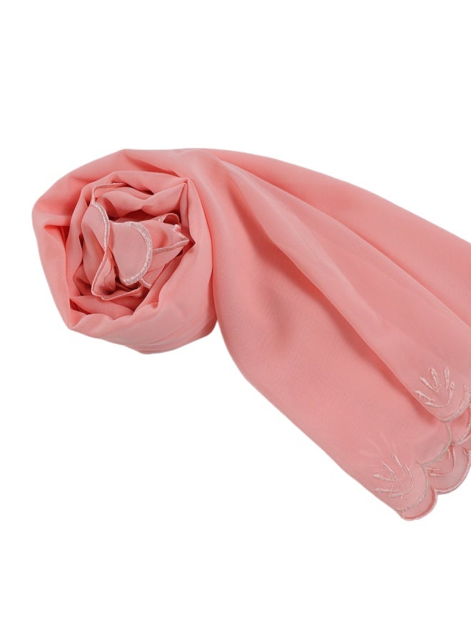 Four Sided Leaf Embroidered Plain Chiffon Square Scarf, Headscarf, Arabic Scarf - Image 1
