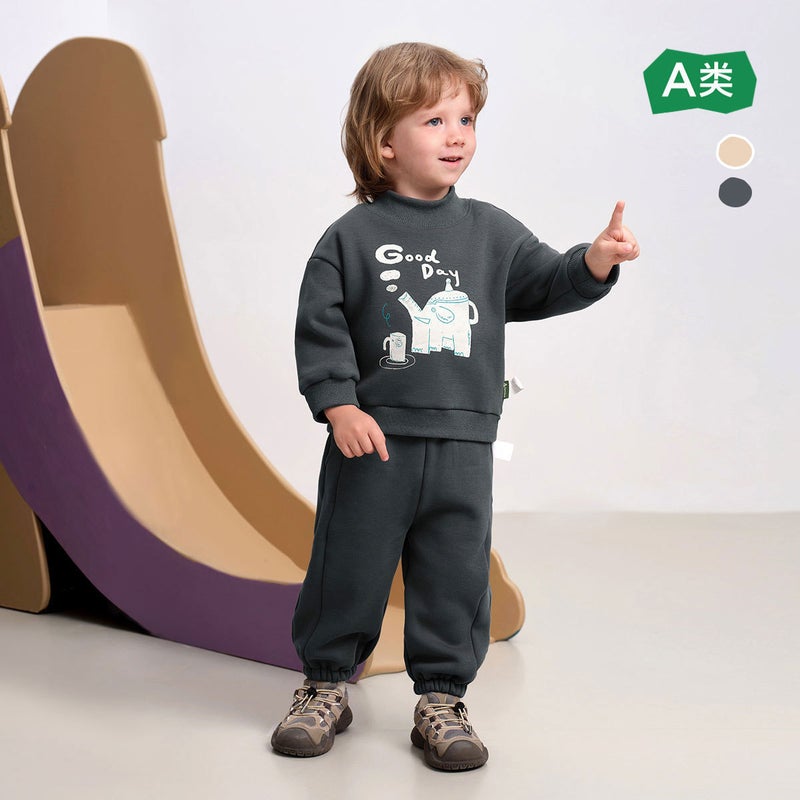 Amira Kids 2024 Winter Cartoon Warm Fleece Set Dark gray 