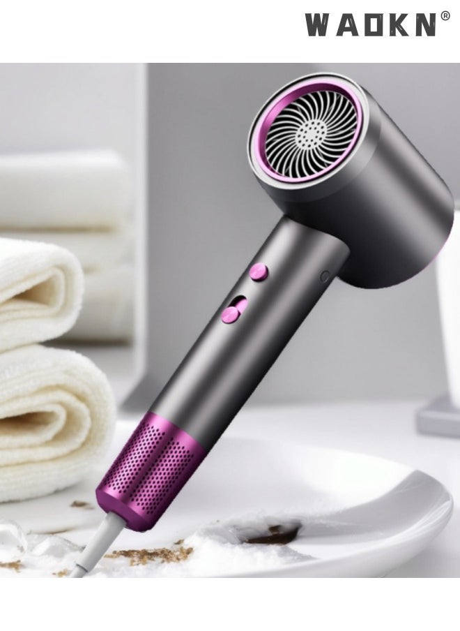 WAOKN - Professional Ionic Hair Dryer, Powerful 2000W Fast Drying Low Noise Blow Dryer with Hair Dryer Quiet Hair Dryer Mini Hair Dryer 3 Temperature Settings with Hot/Cold Button Nozzle for Travel Home Salon - Image 1
