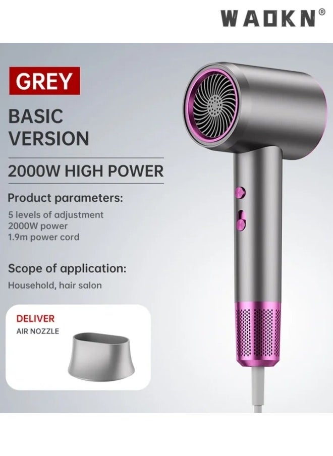 WAOKN - Professional Ionic Hair Dryer, Powerful 2000W Fast Drying Low Noise Blow Dryer with Hair Dryer Quiet Hair Dryer Mini Hair Dryer 3 Temperature Settings with Hot/Cold Button Nozzle for Travel Home Salon - Image 1
