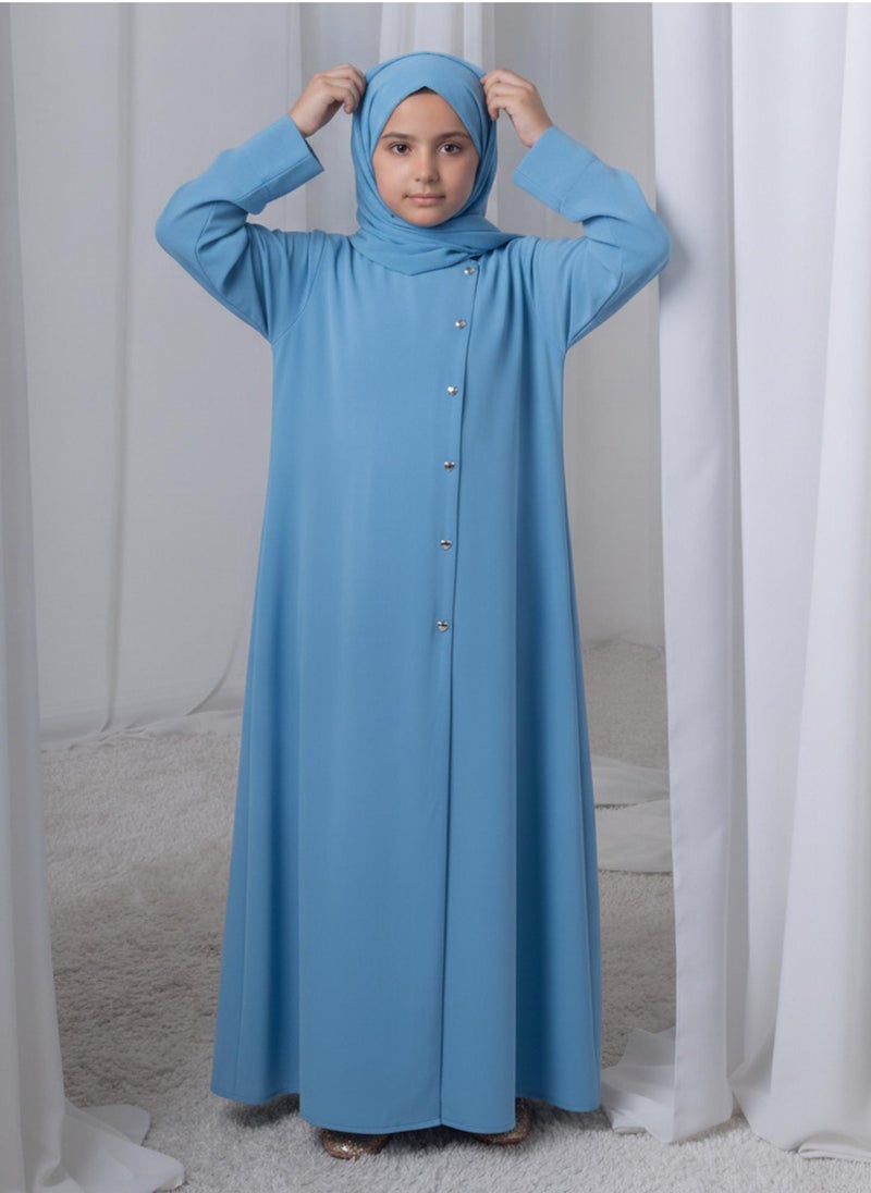 MSquare Fashion Sky Blue Kids Abaya with Matching Hijab for Girls Korean Nida Fabric Modest Islamic Dress 8 Colors Available - Image 1