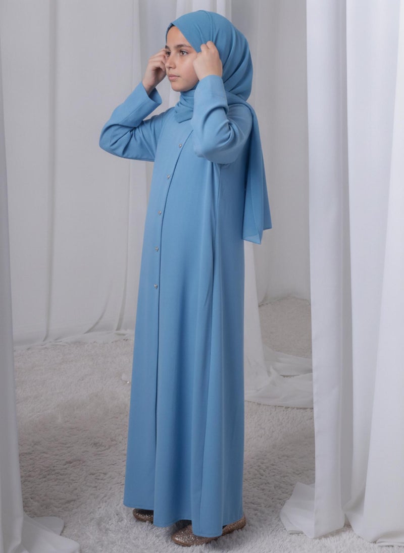 MSquare Fashion Sky Blue Kids Abaya with Matching Hijab for Girls Korean Nida Fabric Modest Islamic Dress 8 Colors Available - Image 2