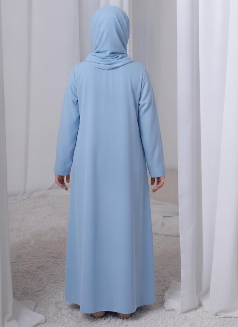 MSquare Fashion Sky Blue Kids Abaya with Matching Hijab for Girls Korean Nida Fabric Modest Islamic Dress 8 Colors Available - Image 4