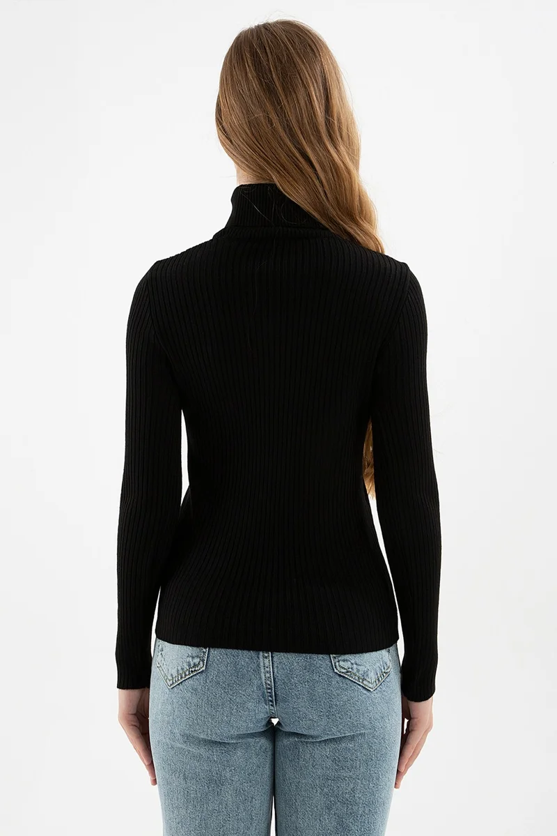 فاشن فريندز Slim Fit Turtleneck Ribbed Knitwear Sweater Women's Sweater 24K0288K1