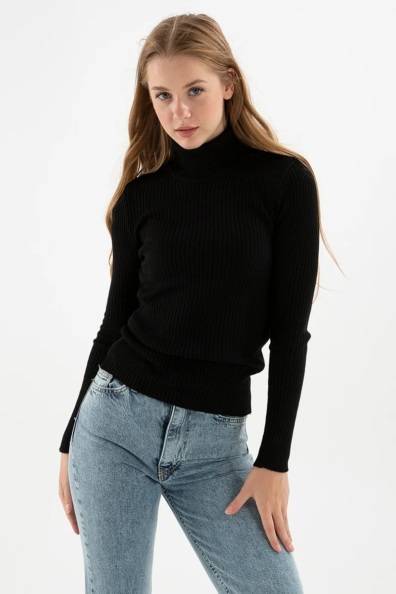 فاشن فريندز Slim Fit Turtleneck Ribbed Knitwear Sweater Women's Sweater 24K0288K1