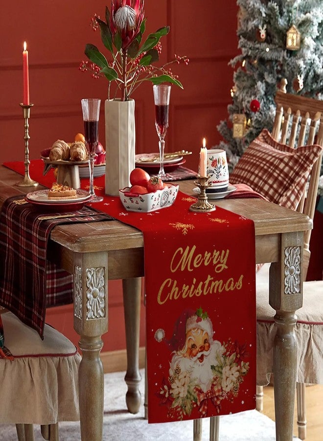 Rahase Christmas Table Runner Christmas Decorations - Red and Gold Vintage Santa Claus Merry Christmas Snowflake Winter Xmas Home Kitchen Dining Table Decor, Christmas Party Decorations 13 x 72 Inch - Image 4