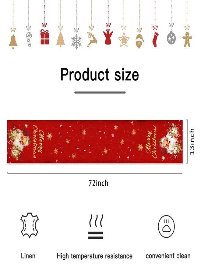 Rahase Christmas Table Runner Christmas Decorations - Red and Gold Vintage Santa Claus Merry Christmas Snowflake Winter Xmas Home Kitchen Dining Table Decor, Christmas Party Decorations 13 x 72 Inch - Image 2