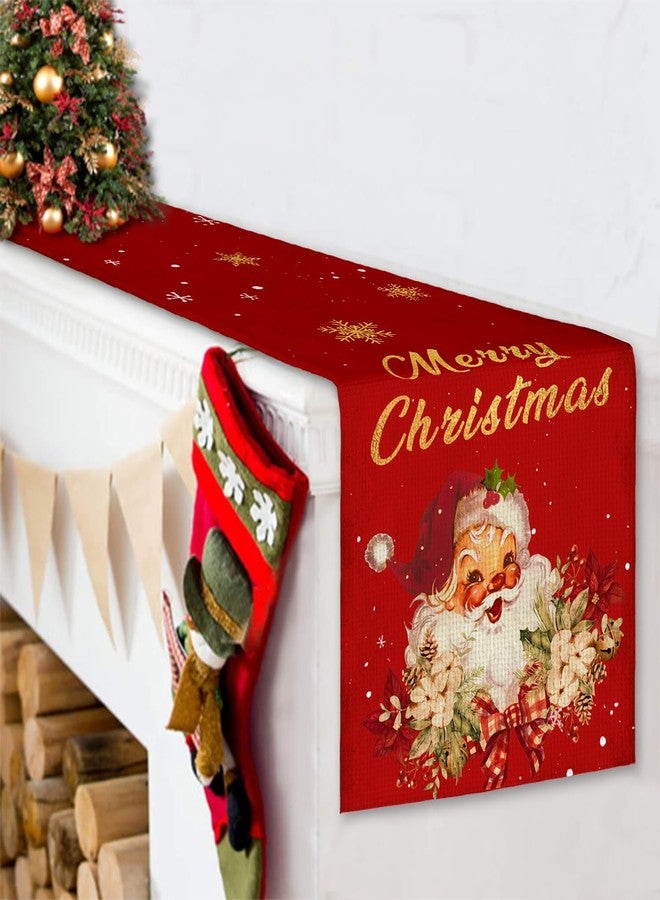 Rahase Christmas Table Runner Christmas Decorations - Red and Gold Vintage Santa Claus Merry Christmas Snowflake Winter Xmas Home Kitchen Dining Table Decor, Christmas Party Decorations 13 x 72 Inch - Image 5
