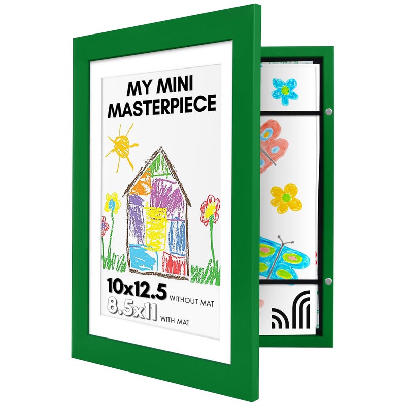 Americanflat Kids Artwork Frame Changeable Shamrock Green  Magnetic Door Holds 100 Art Pieces  85x11 Letter Size Display with Mat or 10x125 Without Mat  My Mini Masterpiece