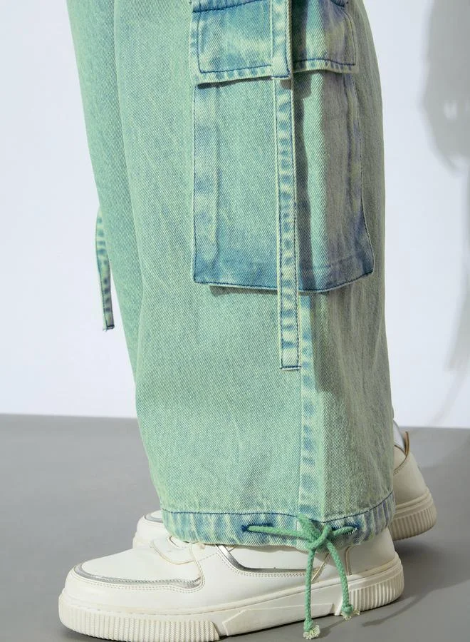 NOH.VOH Noh.Voh Washed Pintuck Detail Cargo Jeans